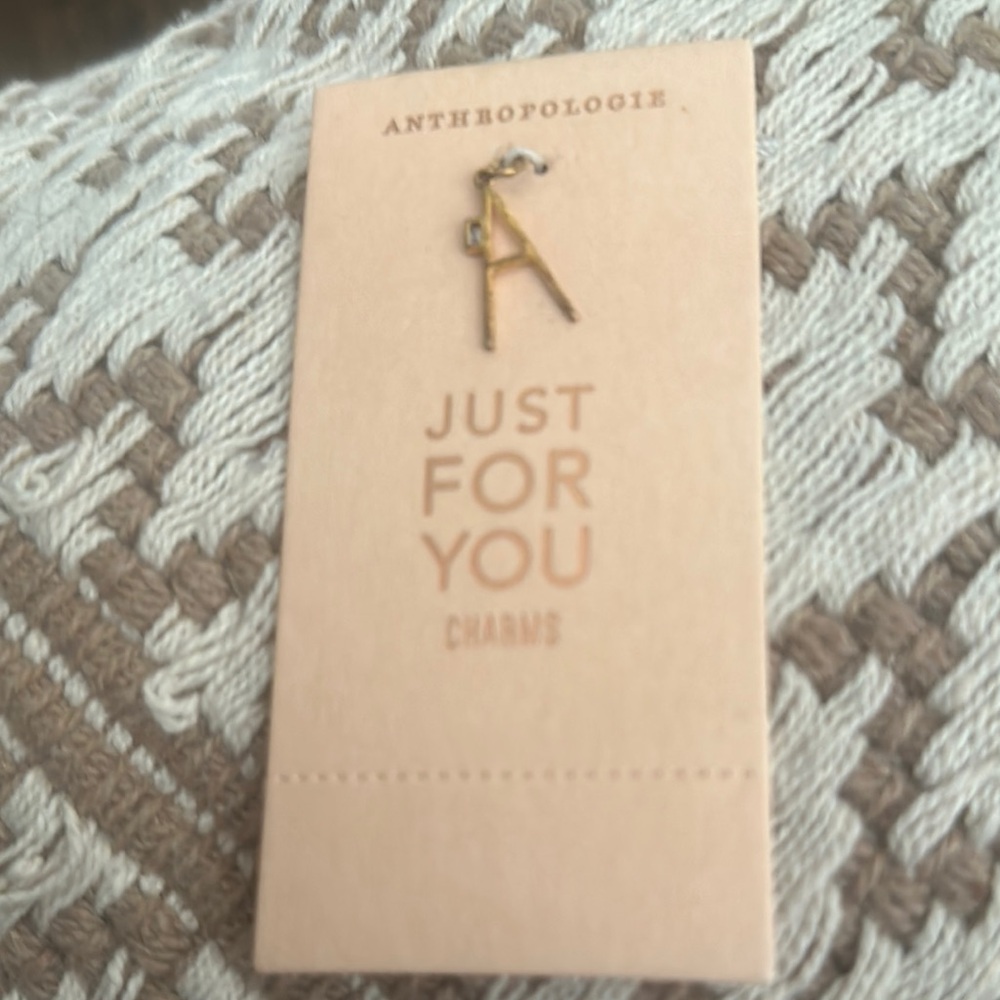 Anthropologie Gold Charm A with Crystal New!